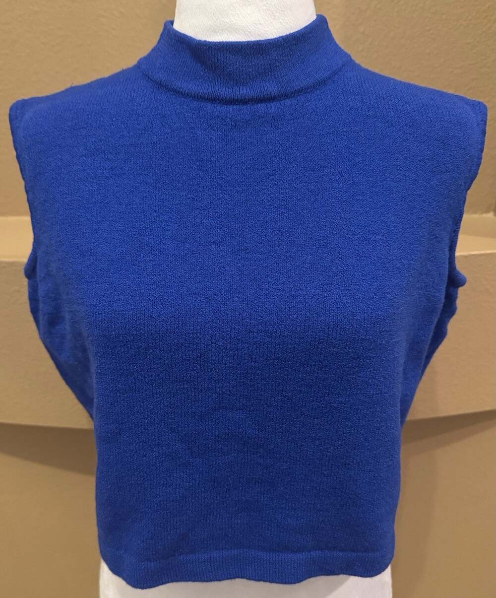 St.John Sweater Vest Womens Royal Blue Knit Pullover Size M